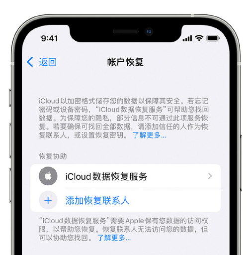 驿城苹果手机维修分享在 iPhone 上设置帐户恢复联系人的方法 